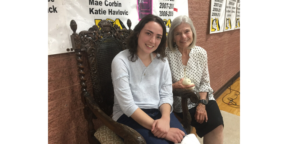 Loretto volunteer and Helen Santamaria S.L., Founders Day 2022 wall